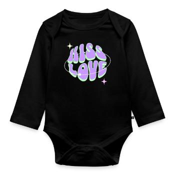 KISS LOVE - Retro Liebe - Organic Longsleeve Baby Bodysuit - black - Front