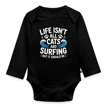 Surfing Saying Cats Funny Surfing Gift - Organic Longsleeve Baby Bodysuit - black - Front