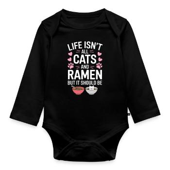 Ramen Katze Anime Lustiges Kawaii Ramen Geschenk - Baby Bio-Langarm-Body - Schwarz - Vorne