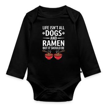 Ramen Chiens Anime Drôle Kawaii Ramen Cadeau - Body Bébé bio manches longues - noir - Devant