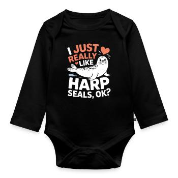 Seal Saying Seal Funny Harp Seal Gift - Organic Longsleeve Baby Bodysuit - black - Front