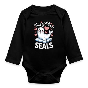 Seal Saying Seal Funny Harp Seal Gift - Organic Longsleeve Baby Bodysuit - black - Front