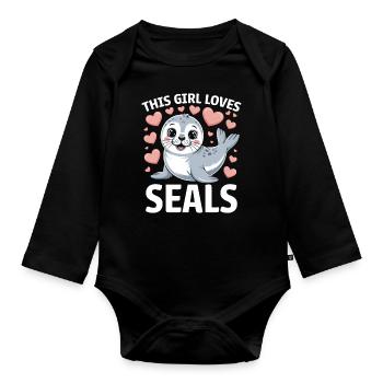 Seal Saying Seal Funny Harp Seal Gift - Organic Longsleeve Baby Bodysuit - black - Front