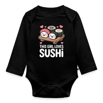 Sushi Japon Fille Drôle Kawaii Sushi Cadeau - Body Bébé bio manches longues - noir - Devant