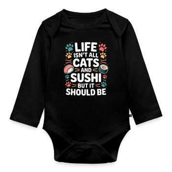 Sushi Cats Japan Funny Kawaii Sushi Gift - Organic Longsleeve Baby Bodysuit - black - Front