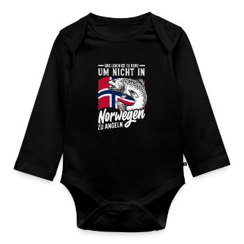 Norwegen Angeln Spruch Lustiges Design - Baby Bio-Langarm-Body - Schwarz - Vorne
