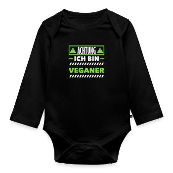 Achtung Ich Bin Veganer Lustiges Veganer Geschenk - Baby Bio-Langarm-Body - Schwarz - Vorne