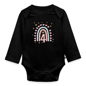 Coeur mignon 4e anniversaire et design arc-en-ciel - Body Bébé bio manches longues - noir - Devant