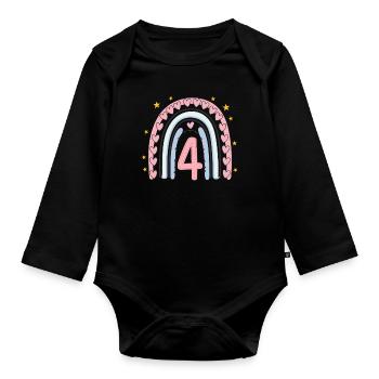 Coeur mignon 4e anniversaire et design arc-en-ciel - Body Bébé bio manches longues - noir - Devant