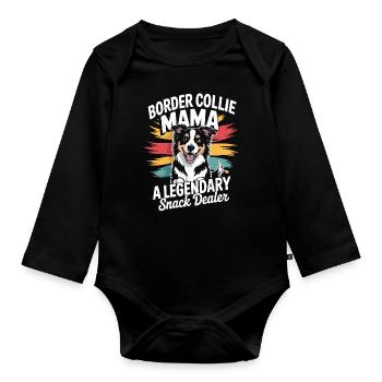 Border Collie Mama – Legendary Snack Dealer - Organic Longsleeve Baby Bodysuit - black - Front