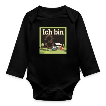 Ich bin 3 Zug Eisenbahn 3. Geburtstag - Baby Bio-Langarm-Body - Schwarz - Vorne