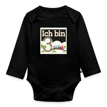 Ich bin 3 Zug Eisenbahn 3. Geburtstag - Baby Bio-Langarm-Body - Schwarz - Vorne