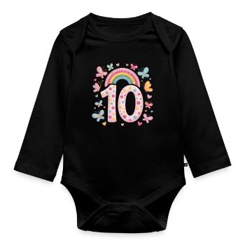 Regenbogen Schmetterling 10. Geburtstag Mädchen - Baby Bio-Langarm-Body - Schwarz - Vorne