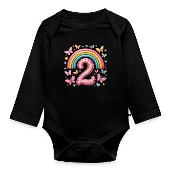 Papillon arc-en-ciel 2e anniversaire fille - Body Bébé bio manches longues - noir - Devant