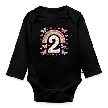 Papillon arc-en-ciel 2e anniversaire fille - Body Bébé bio manches longues - noir - Devant