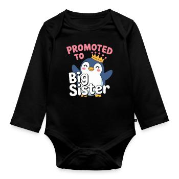 Promu au rang de grande sœur – Penguin Design - Body Bébé bio manches longues - noir - Devant