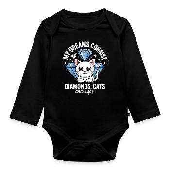 Träume bestehen aus Diamanten, Katzen, Nickerchen - Baby Bio-Langarm-Body - Schwarz - Vorne