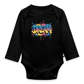 DREAM Graffiti Design voller Farbe und Motivation - Baby Bio-Langarm-Body - Schwarz - Vorne