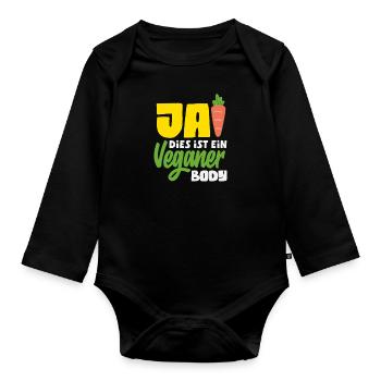 Achtung Ich Bin Veganer Lustiges Veganer Geschenk - Baby Bio-Langarm-Body - Schwarz - Vorne