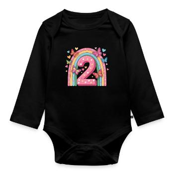 Papillon arc-en-ciel 2e anniversaire fille - Body Bébé bio manches longues - noir - Devant