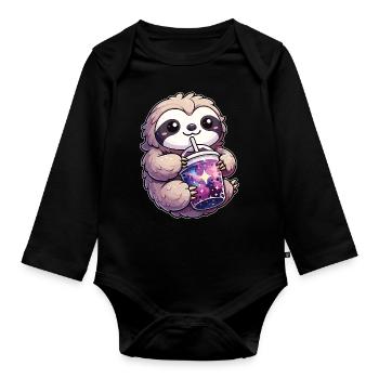 Faultiere trinkt Bubble Tea kawaii Galaxy Boba - Baby Bio-Langarm-Body - Schwarz - Vorne