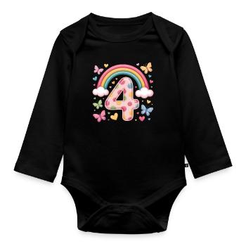 Regenbogen Schmetterling 4. Geburtstag Mädchen - Baby Bio-Langarm-Body - Schwarz - Vorne
