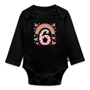 Rainbow Butterfly 6th Birthday Girl - Organic Longsleeve Baby Bodysuit - black - Front