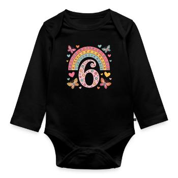 Regenbogen Schmetterling 6. Geburtstag Mädchen - Baby Bio-Langarm-Body - Schwarz - Vorne