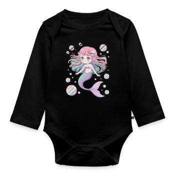 Süße Kawaii Meerjungfrau – Pastell Design - Baby Bio-Langarm-Body - Schwarz - Vorne
