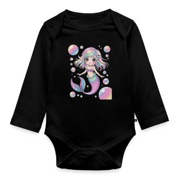 Süße Kawaii Meerjungfrau – Pastell Design - Baby Bio-Langarm-Body - Schwarz - Vorne