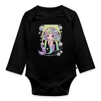 Süße Kawaii Meerjungfrau – Pastell Design - Baby Bio-Langarm-Body - Schwarz - Vorne