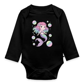 Süße Kawaii Meerjungfrau – Pastell Design - Baby Bio-Langarm-Body - Schwarz - Vorne