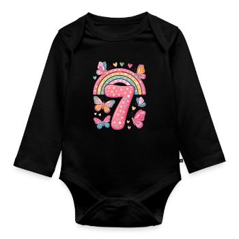 Regenbogen Schmetterling 7. Geburtstag Mädchen - Baby Bio-Langarm-Body - Schwarz - Vorne