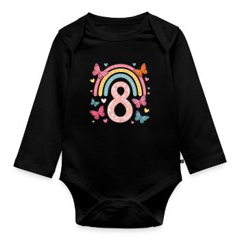 Rainbow Butterfly 8th Birthday Girl - Organic Longsleeve Baby Bodysuit - black - Front