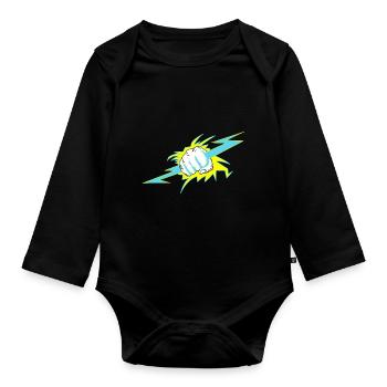 Zeus à la main. Cadeau tonnerre - Body Bébé bio manches longues - noir - Devant