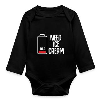 Lustiger Eisdielen Humor bei leerer Batterie - Baby Bio-Langarm-Body - Schwarz - Vorne