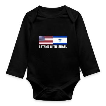 Je me tiens avec Israël Cadeau amusant - Body Bébé bio manches longues - noir - Devant