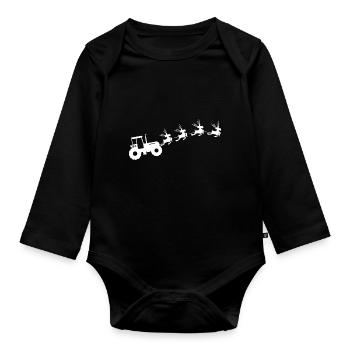 Christmas peasant tractor - Organic Longsleeve Baby Bodysuit - black - Front