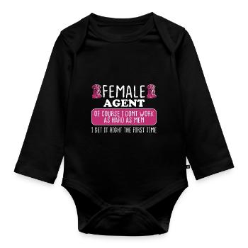 Agent féminin Bien faire les choses du premier coup - Body Bébé bio manches longues - noir - Devant