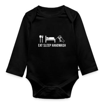 Eat sleep handwash Auto - Baby Bio-Langarm-Body - Schwarz - Vorne