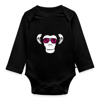 Monkey Affe Urlaub Sonnenbrille Geschenkidee Musi - Baby Bio-Langarm-Body - Schwarz - Vorne