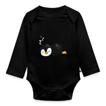 Schlafshirt mit Pinguin - Baby Bio-Langarm-Body - Schwarz - Vorne