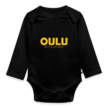 Oulu - Finland - Coordinates - Longitude Latitude - Baby Bio-Langarm-Body - Schwarz - Vorne