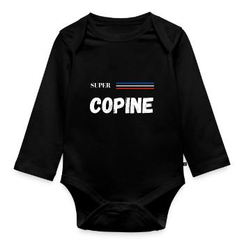 super copine - t-shirt assorti - Body Bébé bio manches longues - noir - Devant
