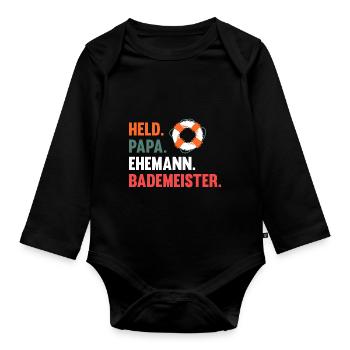 Rettungsschwimmer Papa Vater Bademeister - Baby Bio-Langarm-Body - Schwarz - Vorne