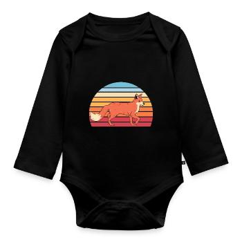 Rétro forêt Animal Nature forêt créature cadeau renard - Body Bébé bio manches longues - noir - Devant