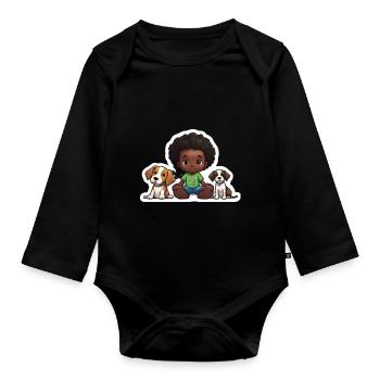 Idée Cadeau Amoureux Des Chiens En Enfant - Body Bébé bio manches longues - noir - Devant