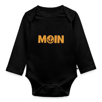 Moin - Guten Morgen - Nordsee - Ostsee - Anker - Baby Bio-Langarm-Body - Schwarz - Vorne