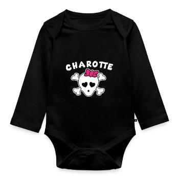 Piratin Charlotte Design für Mädchen und Frauen - Baby Bio-Langarm-Body - Schwarz - Vorne