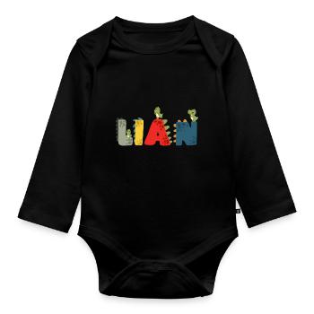 Lian Dino2 - Baby Bio-Langarm-Body - Schwarz - Vorne